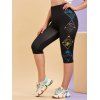Plus Size Printed Side Cropped Stretchy Leggings - BLACK 5X