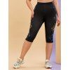 Plus Size Printed Side Cropped Stretchy Leggings - BLACK 5X