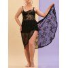 Robe Couverture de Plage Enveloppée Papillon Fleurie en Dentelle de Grande Taille - Noir 4X