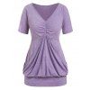 T-shirt Plissé de Grande Taille avec Poche Kangourou - Violet clair 3X