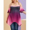 T-shirt Mouchoir en Couleur Ombrée à Epaule Dénudée Grande Taille - multicolor L
