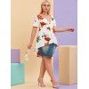 Plus Size Floral Print Plunging Neck High Low Blouse - WHITE 5X