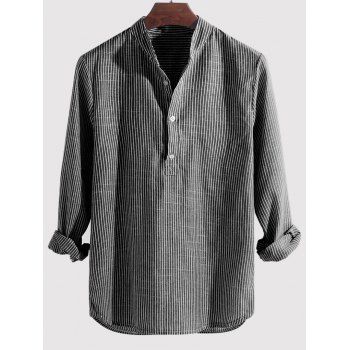 

Striped Print Long Sleeve Half Button Shirt, Gray