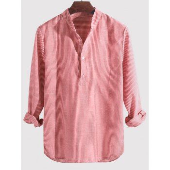 

Striped Print Long Sleeve Half Button Shirt, Pink