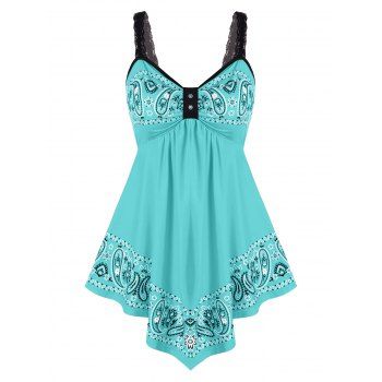 

Plus Size Paisley Print Asymmetric Empire Waist Tank Top, Light green
