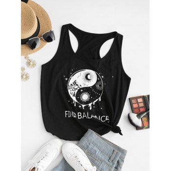 Plus Size Tai Ji Graphic Racerback Tank Top, Black