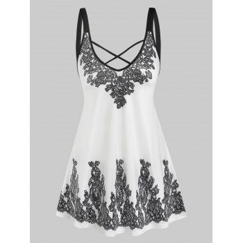 

Plus Size Crisscross Tribal Print Tank Top, White