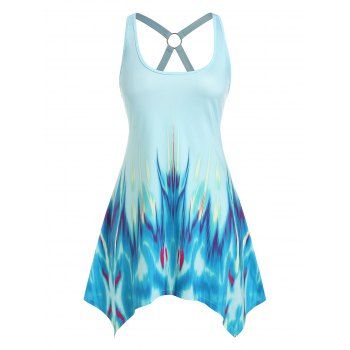 

Plus Size O Ring Tie Dye Handkerchief Tank Top, Light blue