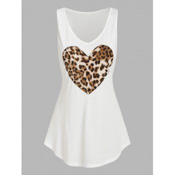 

Leopard Heart Print Tank Top, White