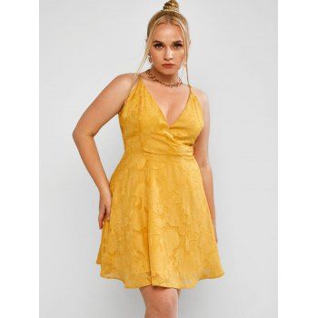 

Plant Cami Surplice Plus Size Mini Dress, Yellow