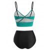Maillot de Bain Bikini Gainant en Blocs de Couleurs à Faux Bouton à Volants de Plage - Vert L