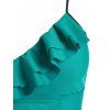 Maillot de Bain Bikini Gainant en Blocs de Couleurs à Faux Bouton à Volants de Plage - Vert XL
