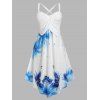 Robe Mi-Longue Superposée à Imprimé Fleur de Grande Taille - Bleu clair 5X