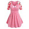 T-shirt à Imprimé Cerise de Grande Taille avec Nœud Papillon à Volants - Rose clair 2X