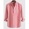 Chemise Rayée Imprimée Demi-Boutonnée à Manches Longues - Rose 3XL