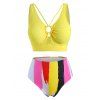 Plus Size Colorful Striped O Ring Tankini Swimwear - YELLOW 5X