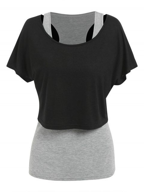 Cropped Plain T-shirt and Heathered Tank Top