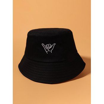 

Embroidery Gesture Patterned Bucket Hat, Black