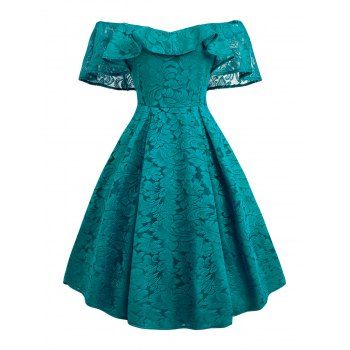 

Lace Flounce Overlay Off Shoulder Prom Dress, Green