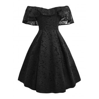 

Lace Flounce Overlay Off Shoulder Prom Dress, Black