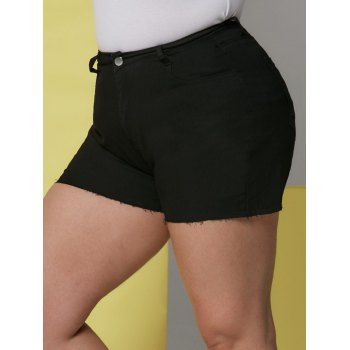 

Raw Hem Pockets Denim Plus Size Shorts, Black