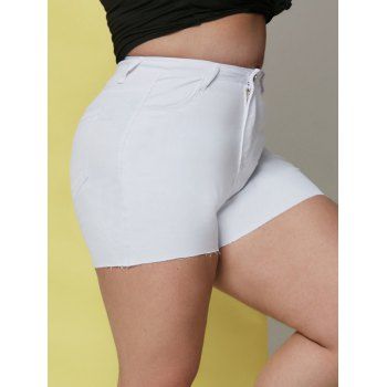 

Raw Hem Pockets Denim Plus Size Shorts, White