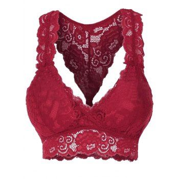 

Plus Size Lace See Thru Cutout Back Bralette Top, Deep red