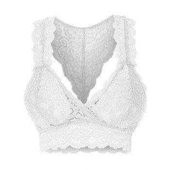

Plus Size Lace See Thru Cutout Back Bralette Top, White