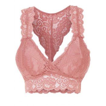 

Plus Size Lace See Thru Cutout Back Bralette Top, Light pink