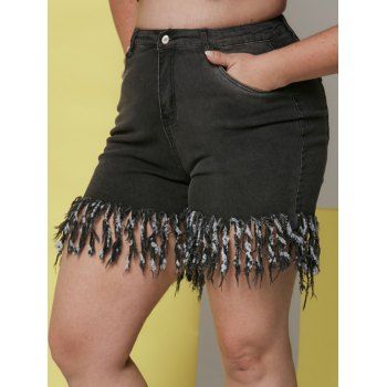 

Frayed Shredded Fringed Plus Size Denim Shorts, Black