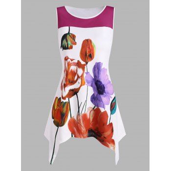 

Plus Size Floral Printed Handkerchief Tank Top, Light pink