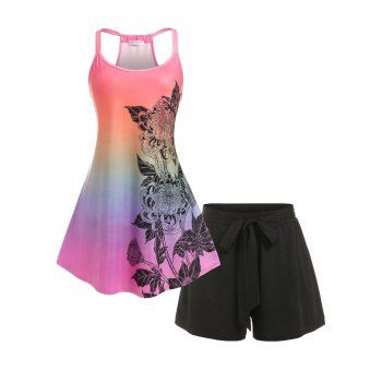 

Plus Size Floral Printed Tank Top and Shorts Pajamas Set, Multicolor