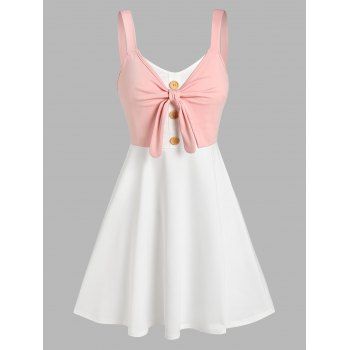 

Sleeveless Knot Front Mock Button Dress, Light pink