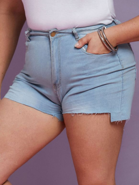 Short Haut-Bas à Bordure Usée Grande Taille - Bleu clair 4XL