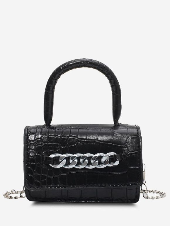 Sac à Bandoulière Gaufré Embelli de Chaîne Epais - Noir 