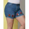 Short Fleuri de Grande Taille Ourlet à Revers en Denim - Bleu 2XL