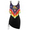 Maillot de Bain Tankini Superposé à Imprimé Champignon de Grande Taille Trois Pièces - Noir 4X