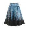 Plus Size 3D Jean Print Trees Knee Length Skirt - DEEP BLUE L