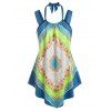 Débardeur Irrégulier à Imprimé Echarpe de Grande Taille - Bleu 3X