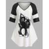 T-shirt Imprimé Chat à Manches Raglan de Grande Taille - Blanc 2X