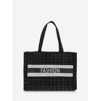 

Letter Print Plaid Canvas Tote Bag, Black