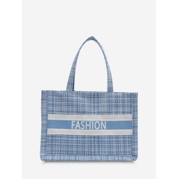 

Letter Print Plaid Canvas Tote Bag, Sea blue