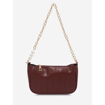 

Faux Pearl Chain Quilted Shoulder Bag, Brown