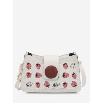 

Strawberry Print Round Button Shoulder Bag, White