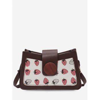 

Strawberry Print Round Button Shoulder Bag, Light coffee