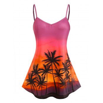 

Plus Size Sunset Palm Print Tank Top, Multicolor