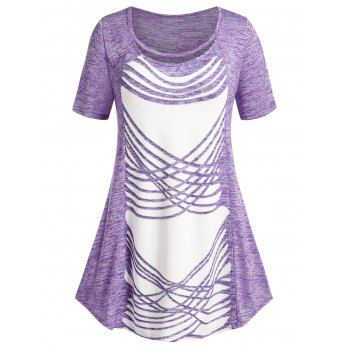 

Plus Size Lattice Print Space Dye Short Sleeve Tee, Purple
