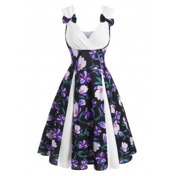 

Floral Print Bowknot Godet Dress, Multicolor
