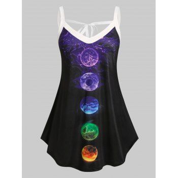 

Plus Size Moon Eclipse Print Tied Back Tank Top, Black