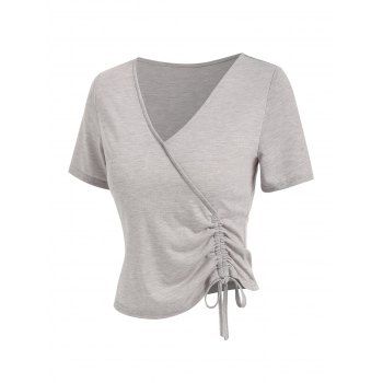 

V Neck Heathered Cinched T-shirt, Light gray